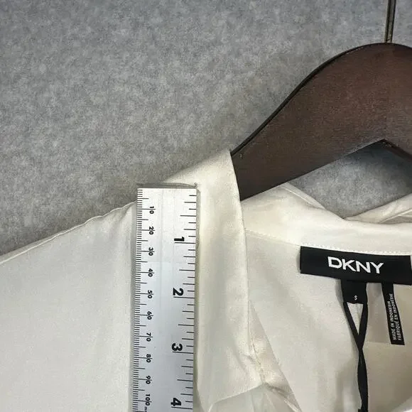 DKNY Foundation Shirt Womens Small Ivory 100% Polyester Button Down Long Sleeve - Picture 10 of 13